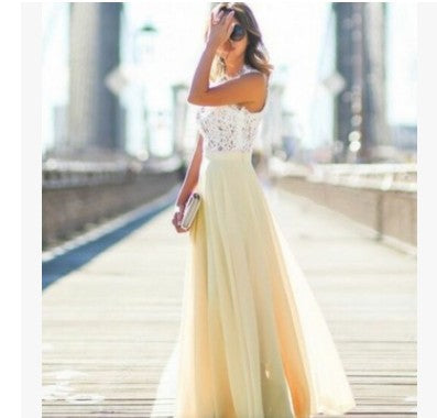 Damen Maxikleid mit floralem Spitzenoberteil und fließendem Rock Drune