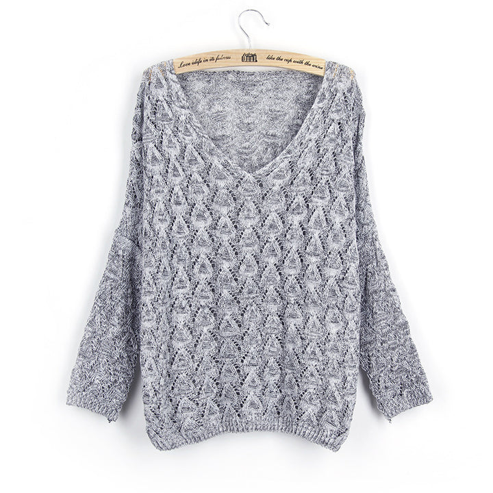 Damen luftiger Strickpullover mit V-Ausschnitt und offenem Maschenmuster Drune