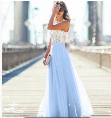 Damen Maxikleid mit floralem Spitzenoberteil und fließendem Rock Drune