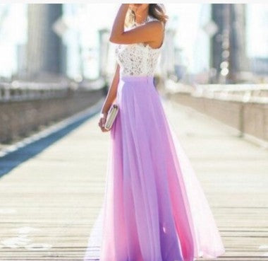 Damen Maxikleid mit floralem Spitzenoberteil und fließendem Rock Drune