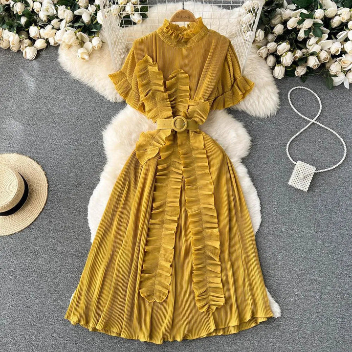 Drune | Langarm Maxikleid mit plissierten Volants