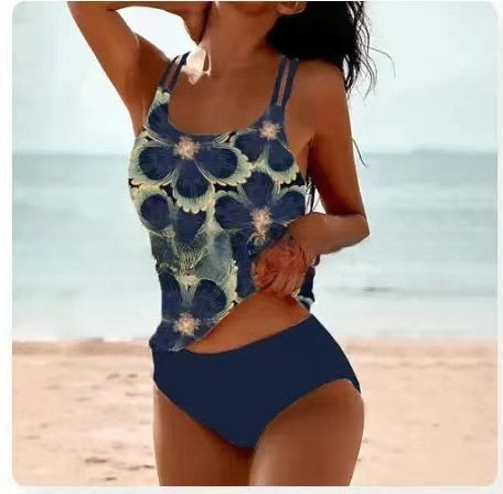 Drune | Retro Hochgeschnittenes Bikini mit Stranddruck
