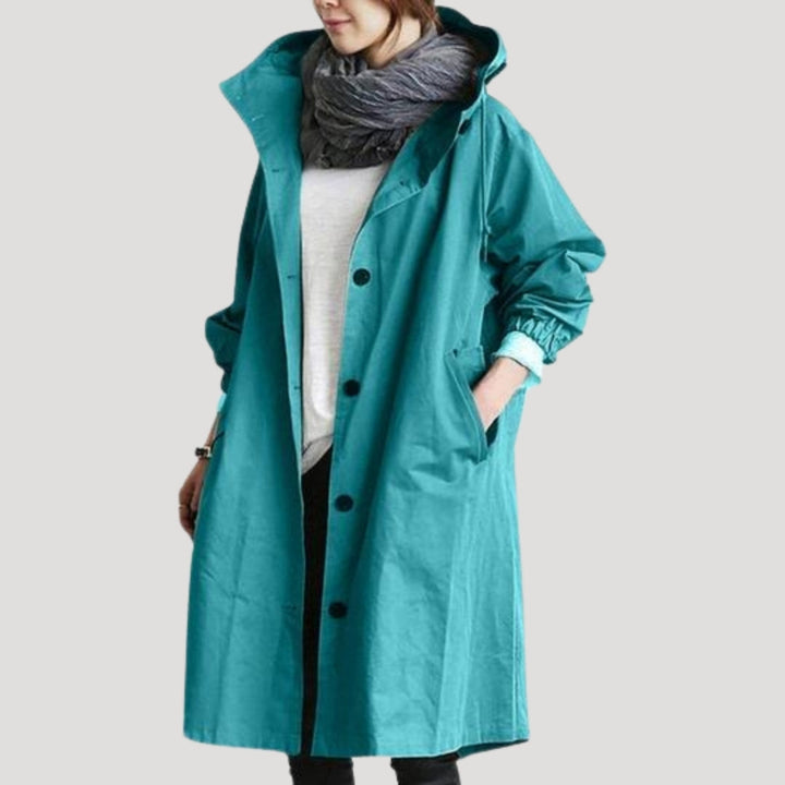 Drune | Damen Trenchcoat lang leicht mit Kapuze Jacke