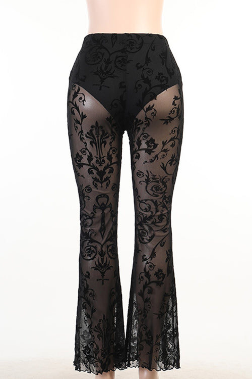 Drune | Rosiedress Elastischer Bund Glockenboden Netzspitzenhose
