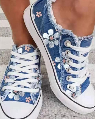Drune | Denim Sneakers Mit Blumen