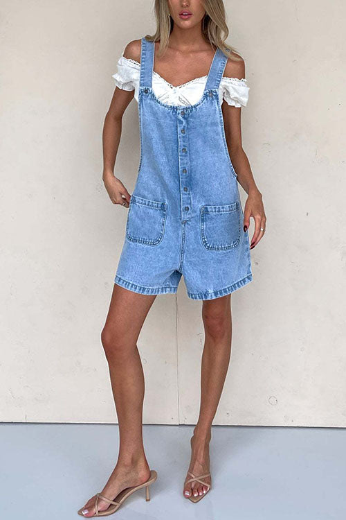 Drune | Rosiedress Knopfverschluss Mit Taschen Denim Einteiler