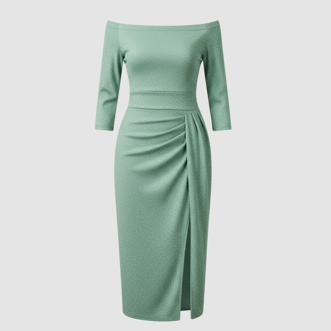 Elegantes Hochzeitsgast Kleid Off Shoulder Lang Satin | Drune