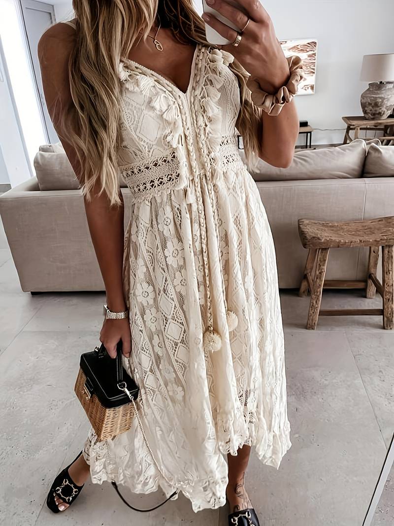 Drune – boho-maxi-sommerkleid mit spaghettiträgern und v-ausschnitt