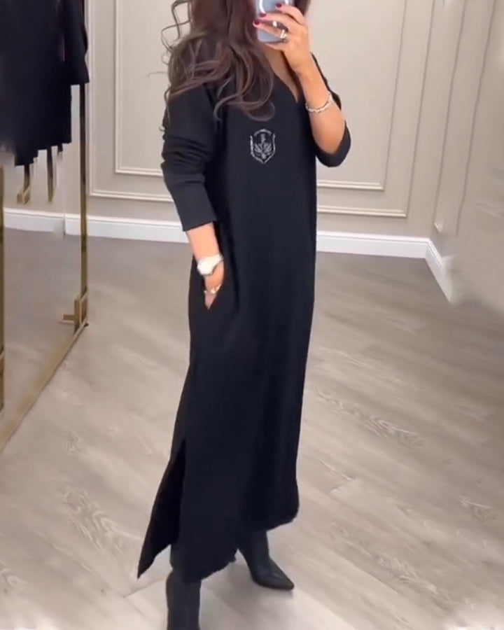 Drune | Kleid mit Seitenschlitz mit V-Ausschnitt