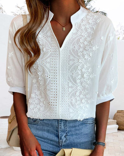 Drune | Bestickte V-Ausschnitt Bluse