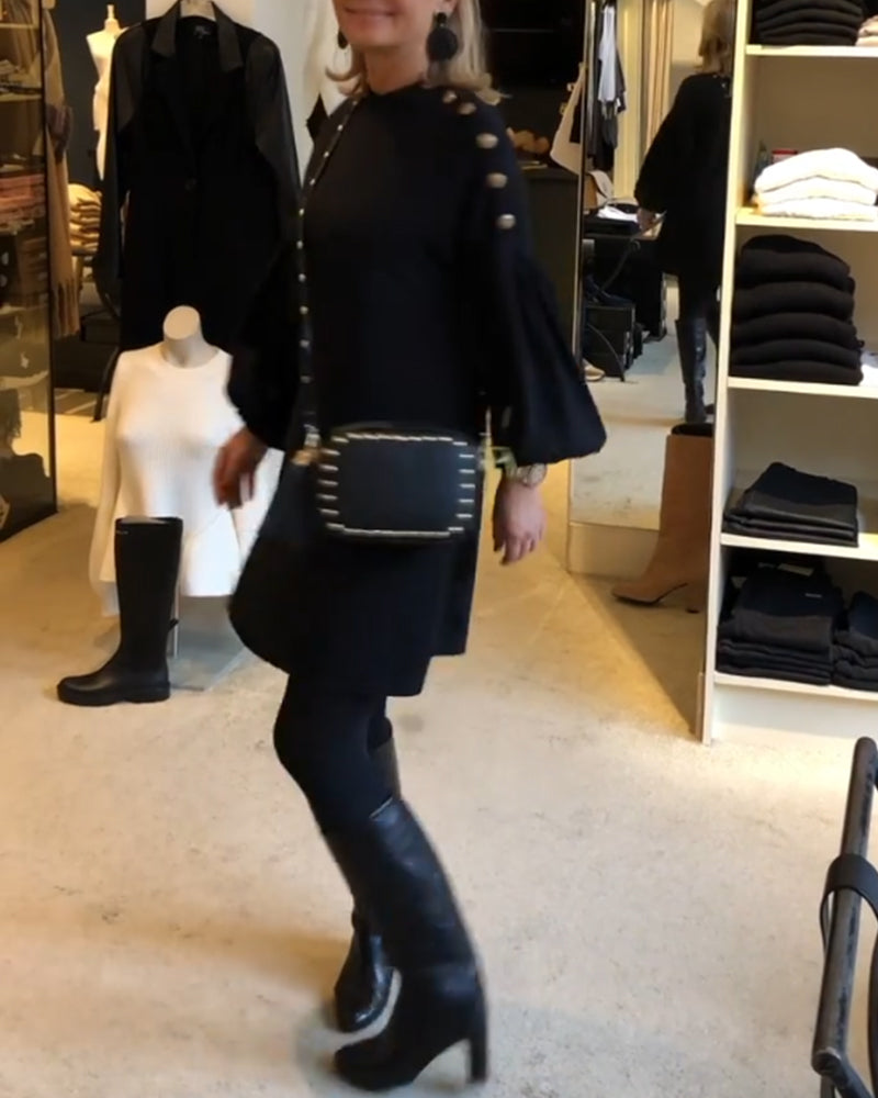 Drune | Schwarzes Kleid mit Laternenärmeln