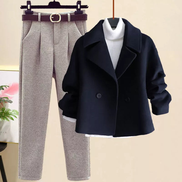 Drune | Blazer Hosen Satz mit Gürtel und Doppelknöpfen