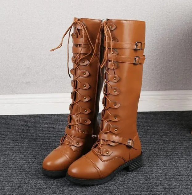 Drune | Retro Schnürstiefel Mit Schnalle