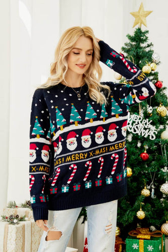 Drune | Rundhals Locker Sitzendes Weihnachts-Themen Strickpullover