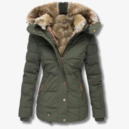 Drune | Pufferjacke Taillierte Passform Gepolstert Kapuze mit Kunstpelz