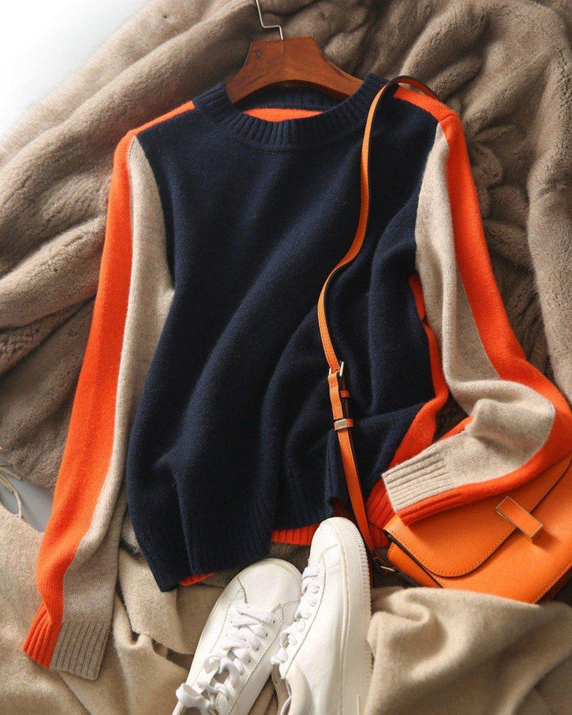 Drune | Damenpullover mit Retro-Streifen in Marine und Orange