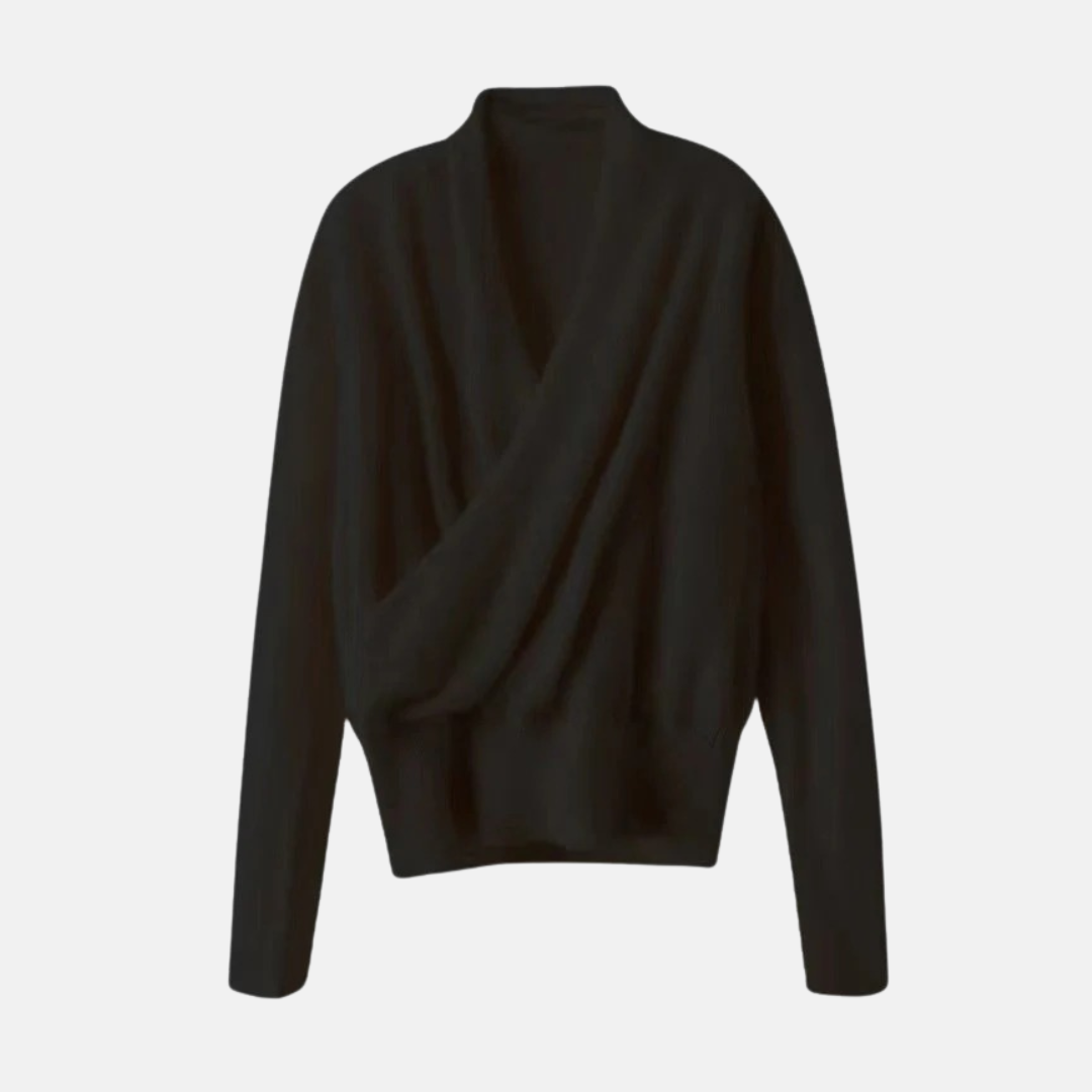 Drune | Wickelpullover - Bequemer Schnitt - Weiches Strickmaterial - Gerippter Bund - Langarm V-Ausschnitt