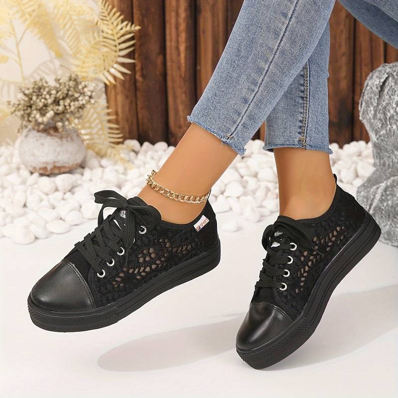 Damen Luftige Spitzen Sneaker Leicht mit Plateausohle