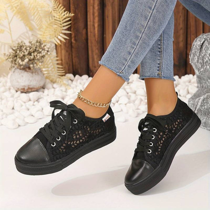 Damen Luftige Spitzen Sneaker Leicht mit Plateausohle