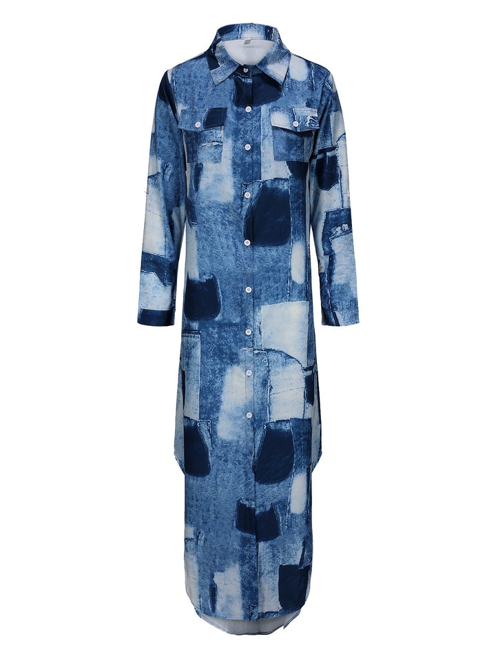 Drune | Damen Casual Midi Hemdkleid in Blau