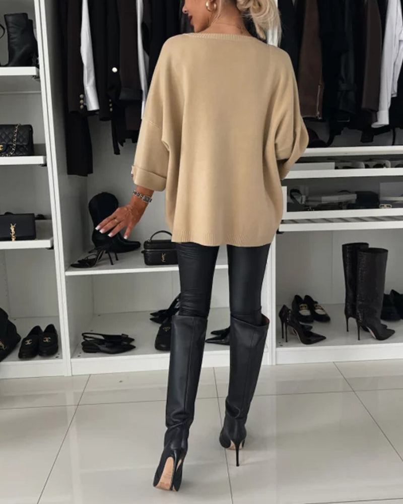 Drune | Pullover mit Rundhalsausschnitt und Knopfleiste in Unifarbe