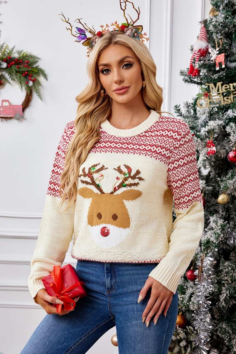 Drune | Weihnachtlicher Rundhals bestickter Strickpullover