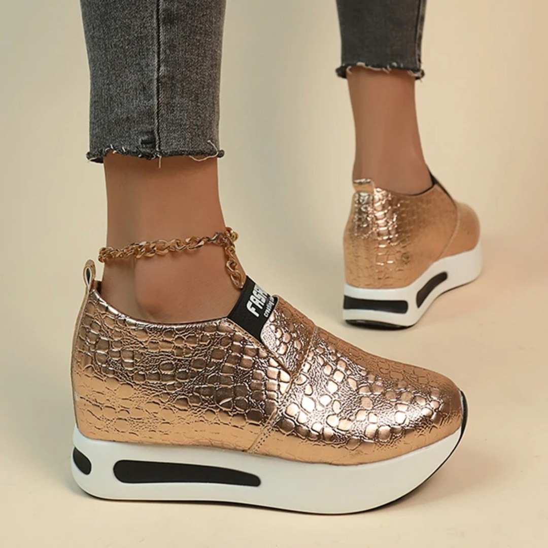 Drune – Damen-Sneaker mit Schlangenmuster in Silber und Gold