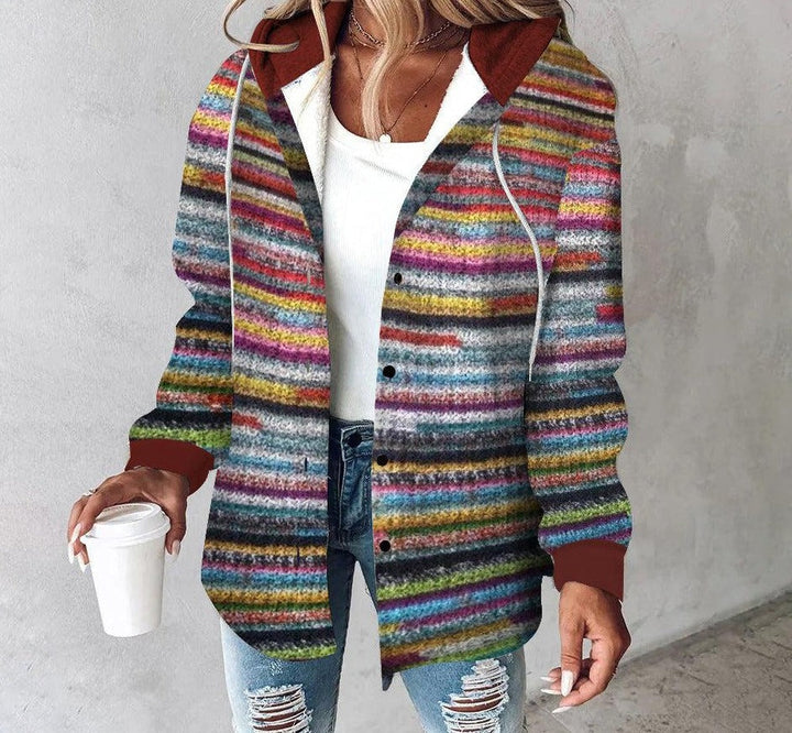 Drune | Gestreifte Kapuzenstrickjacke
