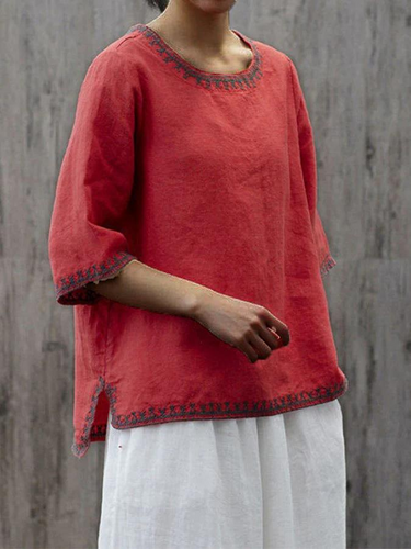 Drune | Bequeme Leinenbluse Mit Zarten Stickereien