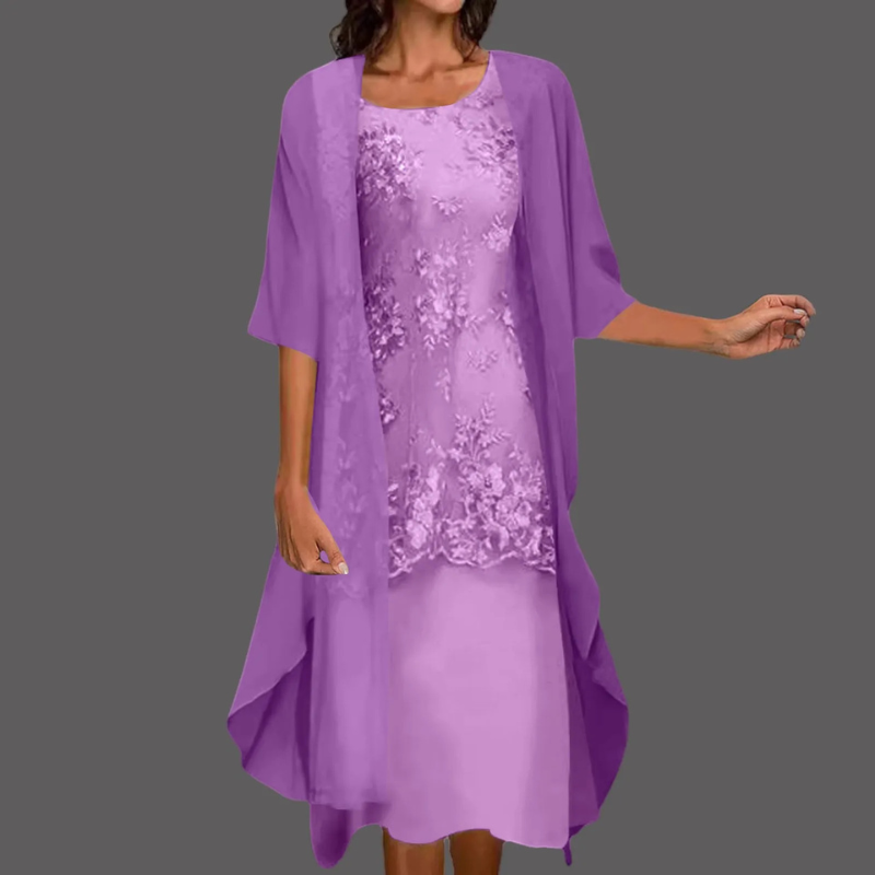 Drune | Damen Stilvolles Kleid mit Cardigan Midi