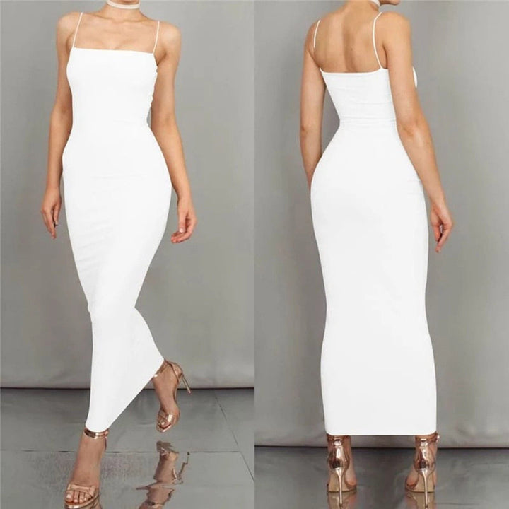 Drune | Bodycon Kleid Midi Länge Spaghettiträger Elegant und Figurbetont