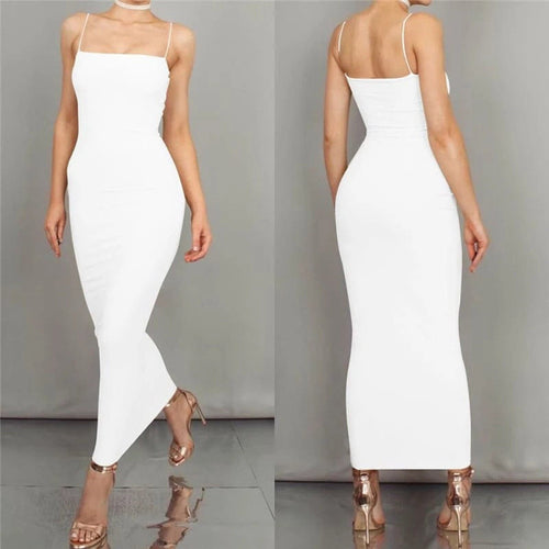 Drune | Bodycon Kleid Midi Länge Spaghettiträger Elegant und Figurbetont