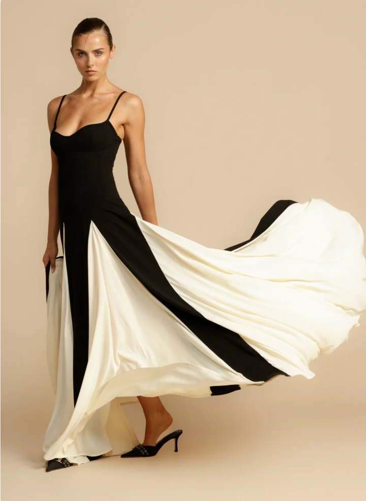 Drune | Elegantes zweifarbiges Spaghettiträger-Maxikleid für Damen