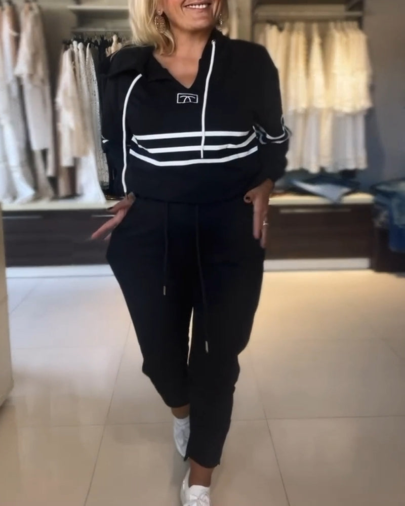 Drune | Set aus gestreifter Hose und Kapuzenjacke