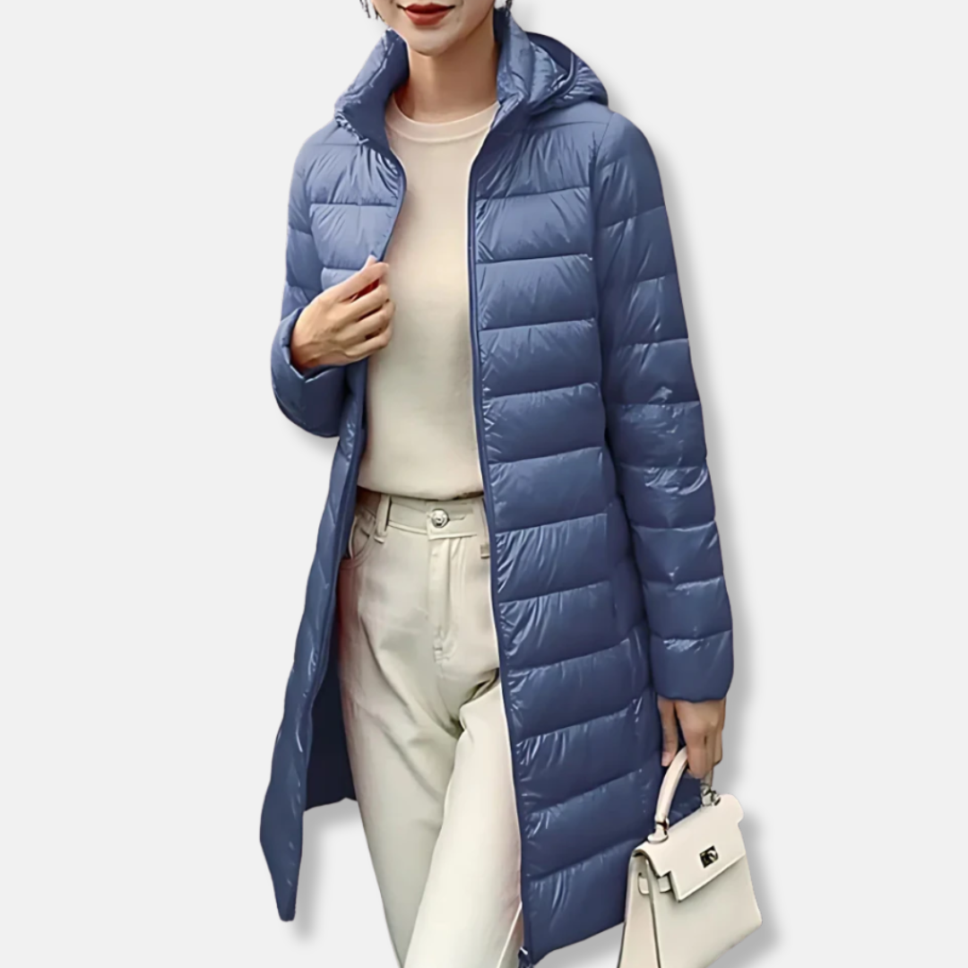 Drune | Nylon Puffer-Jacke - Steppjacke mit Kapuze in mittlerer Länge