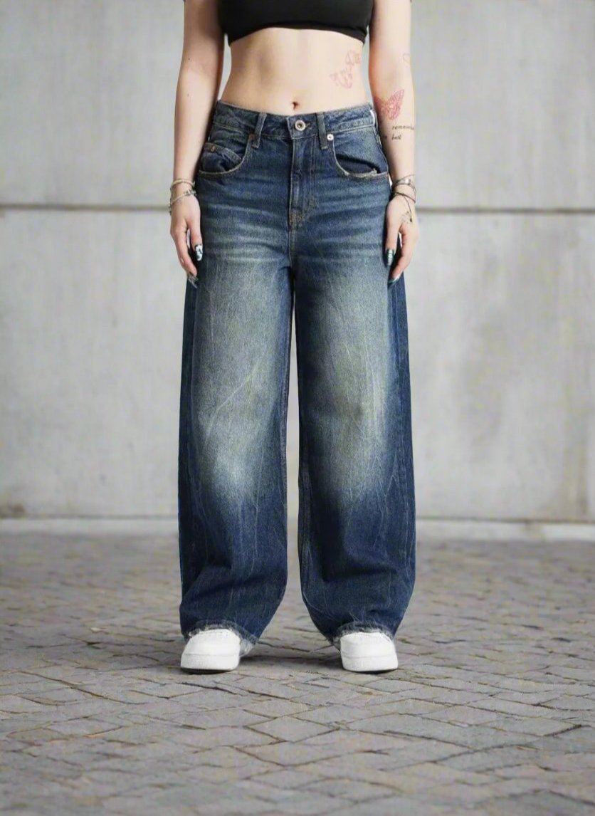 Drune | Weite Jeans Baggy Fit Hohe Taille Bequem Und Lässig Denim