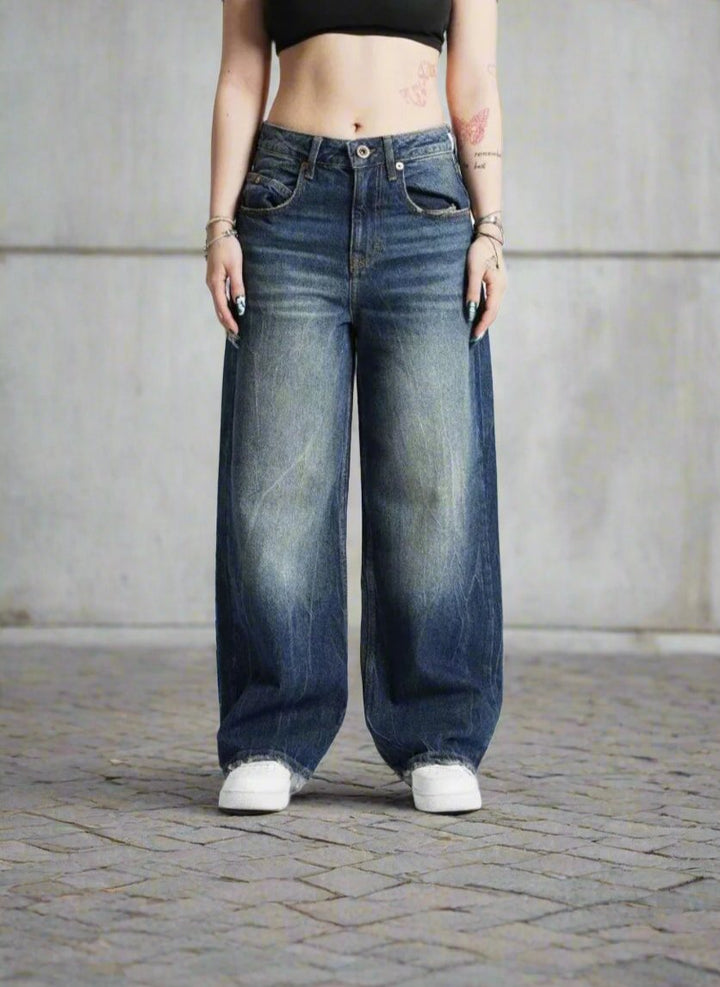 Drune | Weite Jeans Baggy Fit Hohe Taille Bequem Und Lässig Denim