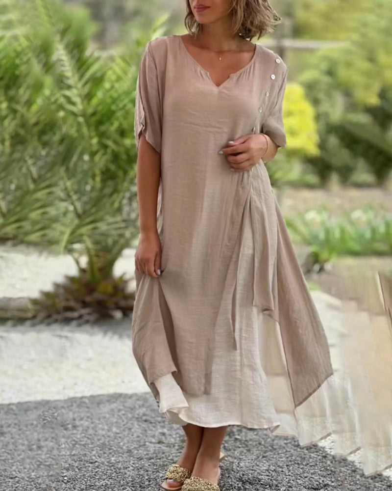 Drune | Asymmetrisches Kleid mit kurzen Ärmeln und V-Ausschnitt