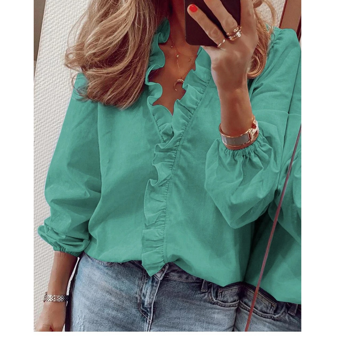 Drune | Chiffon lila Blumenmuster V-Ausschnitt Damenhemd