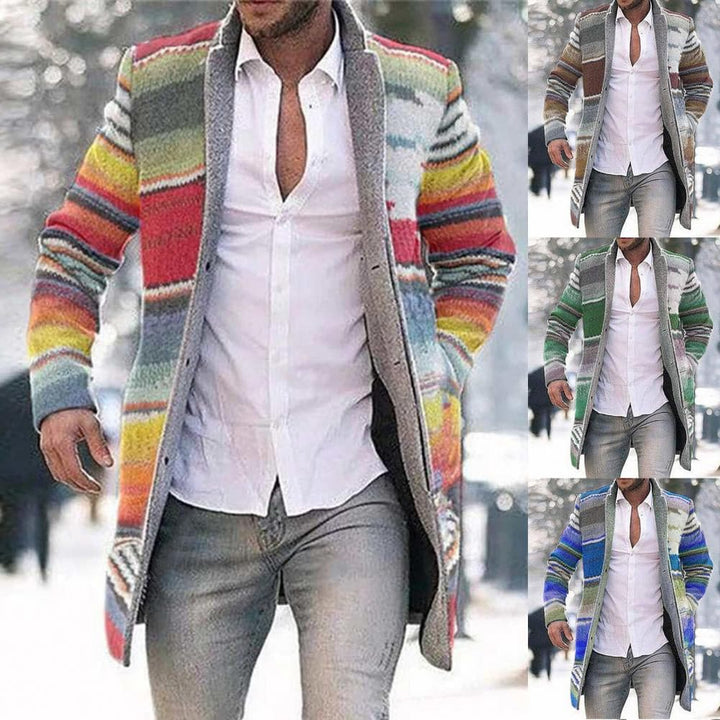 Drune | Langer Mantel Gewebter Stoff Slim Fit Offene Vorderseite Einzigartiges Musterdetail