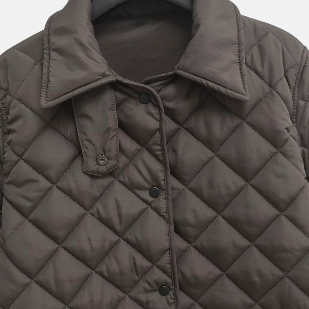 Drune | Steppjacke Lässig Geschnitten Diamantmuster mittellang Hemdkragen