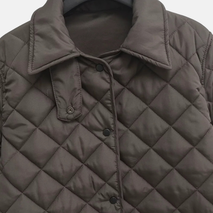 Drune | Steppjacke Lässig Geschnitten Diamantmuster mittellang Hemdkragen