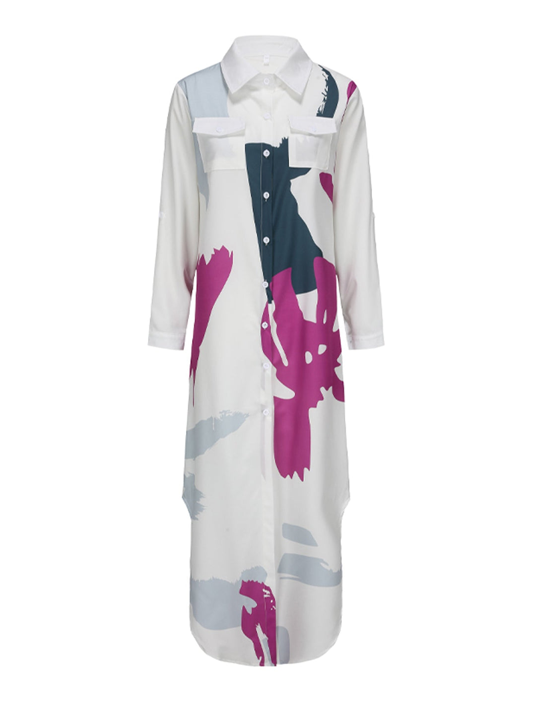Drune | Langarm Hemdkragen Kleid mit Muster in Lila