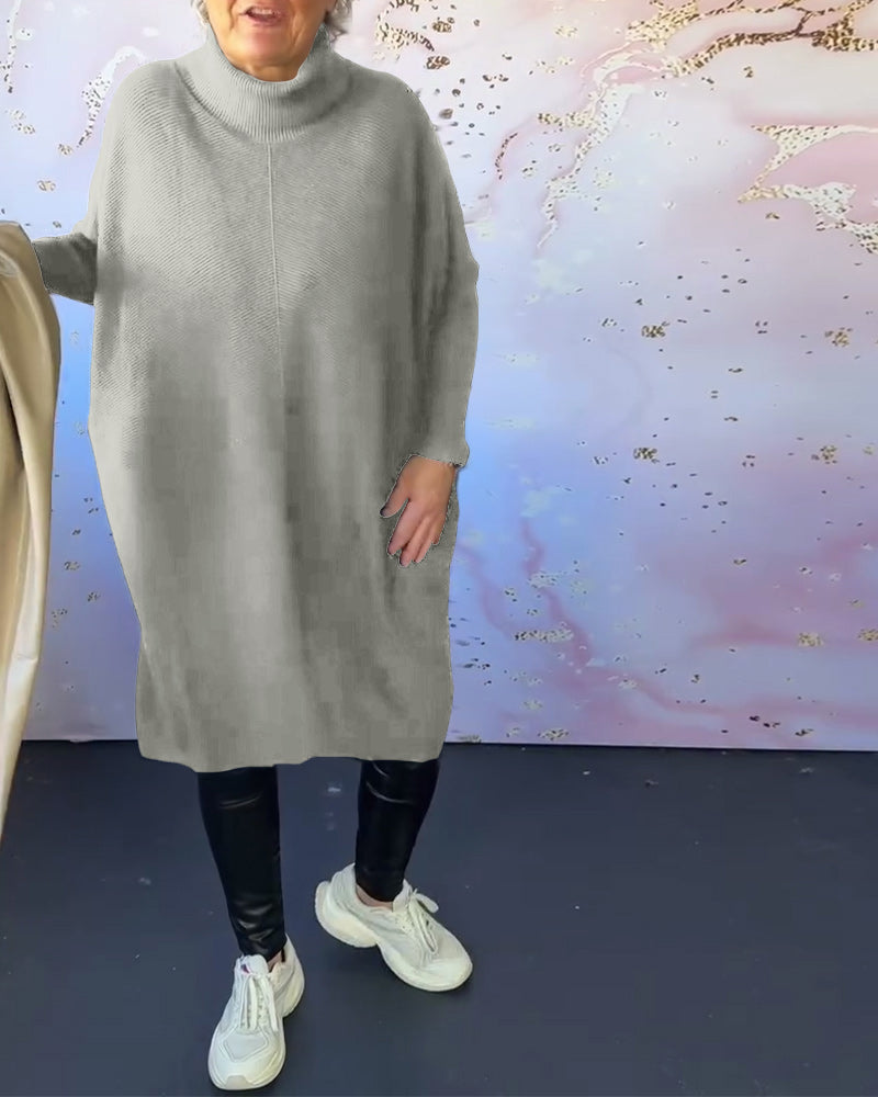 Drune | Lässiger Einfarbiger Pullover mit Hohem Kragen und Langen Ärmeln