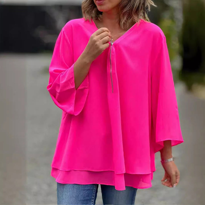 Drune | Chiffon Reißverschluss Top mit V-Ausschnitt