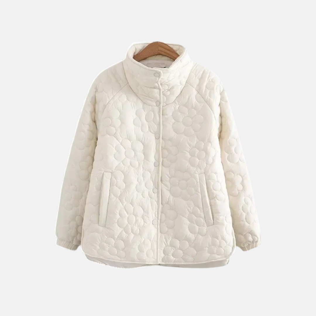 Drune | Steppjacke Lockere Passform Florale Stickerei Druckknopfverschluss Stehkragen