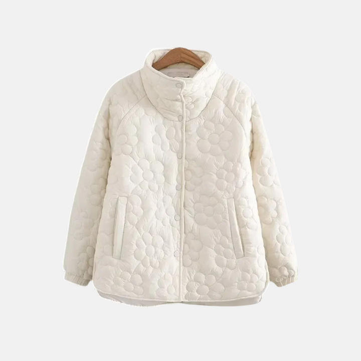 Drune | Steppjacke Lockere Passform Florale Stickerei Druckknopfverschluss Stehkragen