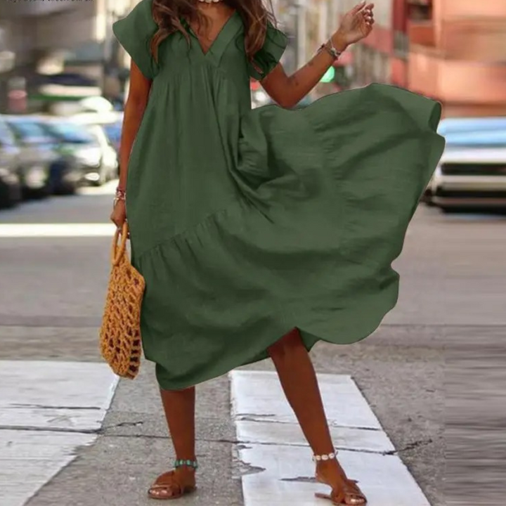 Drune – Blusenkleid im Maxi-Stil mit V-Ausschnitt und Rüschen