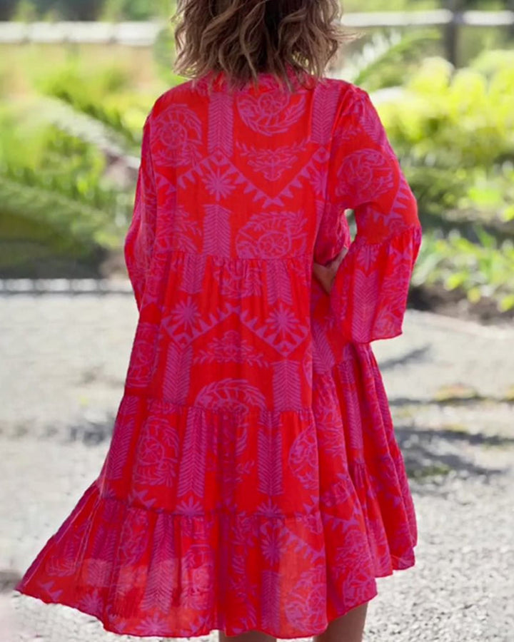 Drune | Kleid mit 3/4-Ärmeln und geometrischem Boho-Print