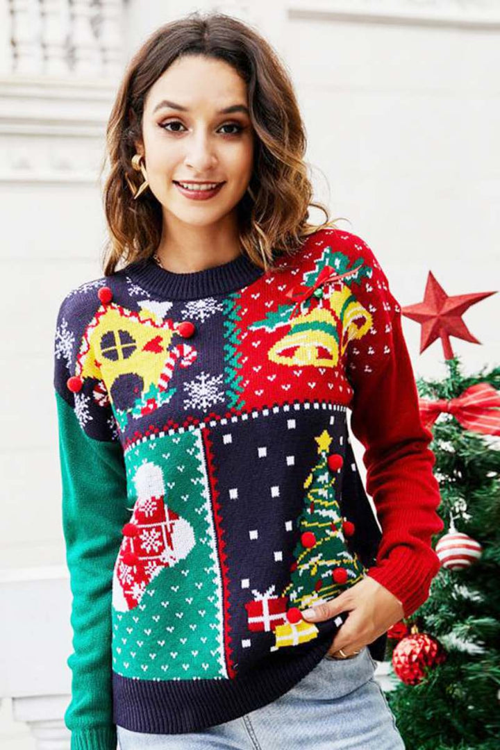 Drune | Schneeflocke Weihnachtsbaum Pullover Strickpullover